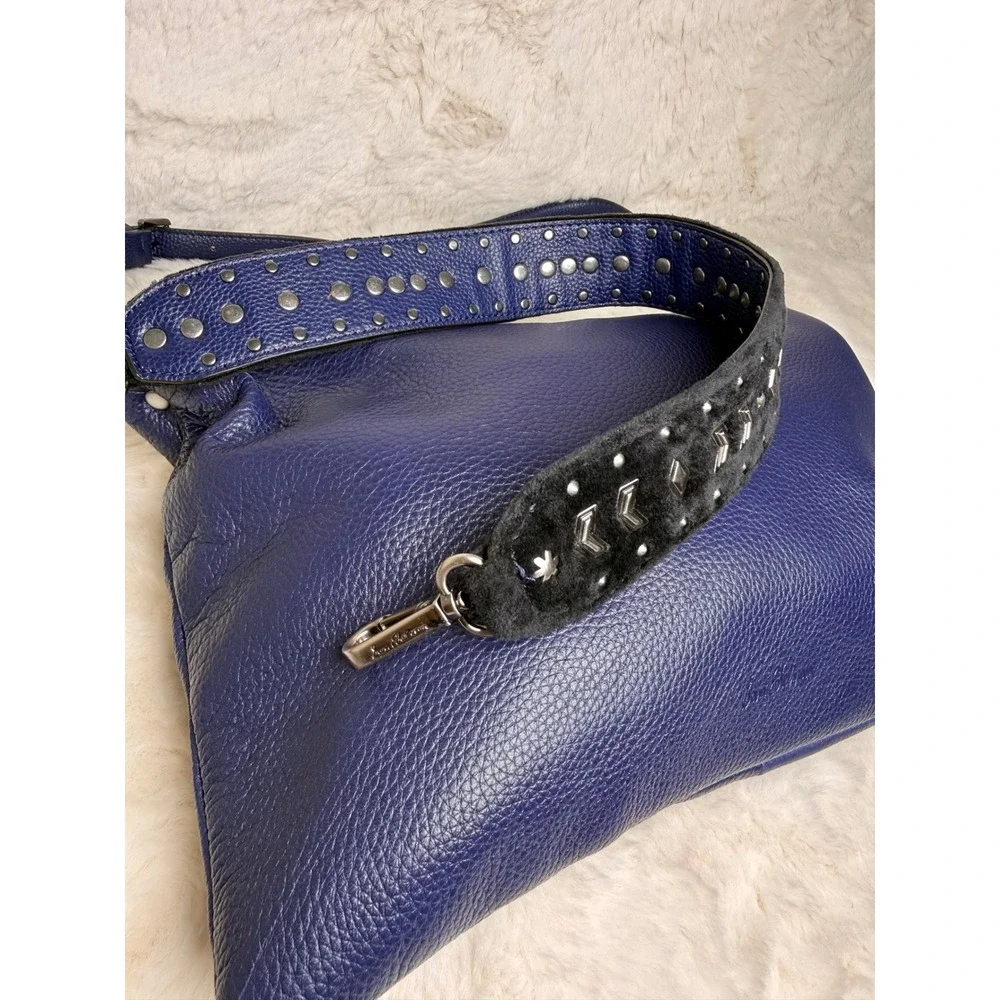Rare Sam Edelman Blue Pebbled Leather Crossbody Bag w Studded‎ Reversible Strap